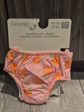 George Baby Pink Peach Print Reusable Swim Diaper With UPF 50+ Rating.